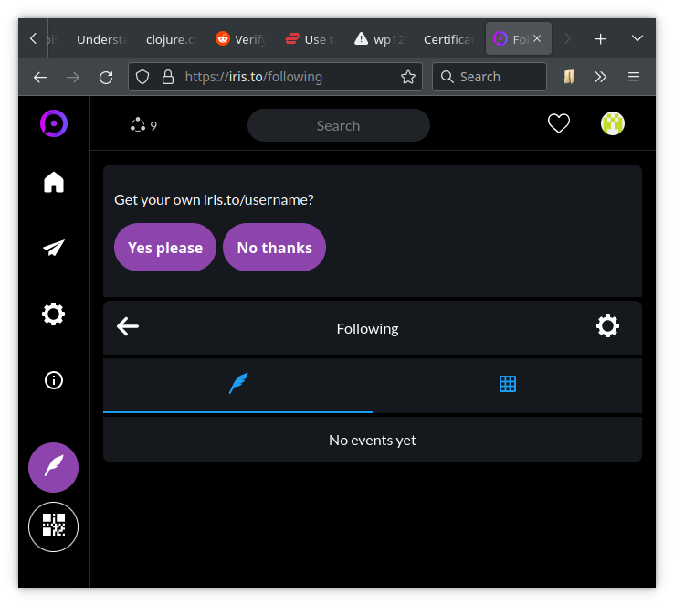 Iris.to select Nostr address